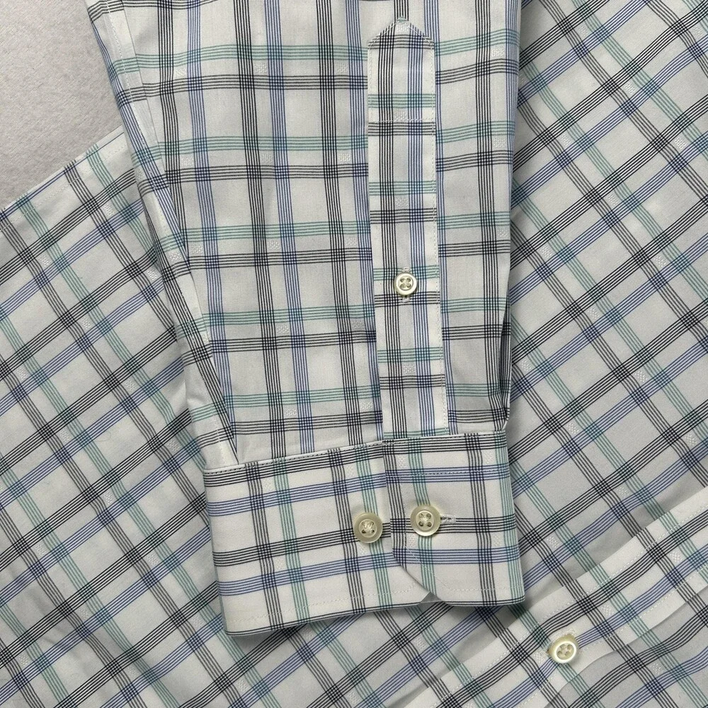 Banana Republic Dress Shirt Mens 16-16.5 L Blue Plaid Slim Fit Non Iron